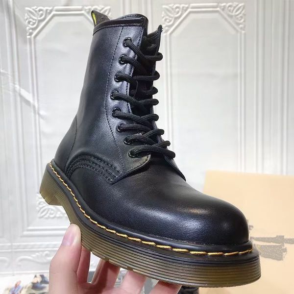

8 designer boots designers shoes kneeboots martinboots women fall cowskin flat heel rubber leather chirstmas halloween easter day round toes, Black