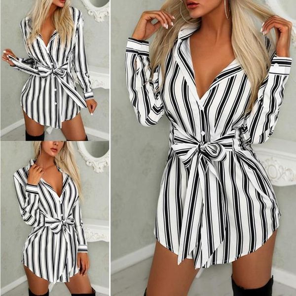 

women's blouses & shirts 2021 spring and autumn shirt loose leisure fashion stripe medium long style for women, White