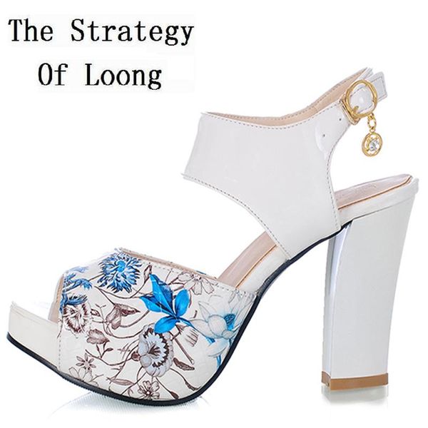 

dress shoes women summer thick high heel open the toe ankle wrap floral fashion casual sandals plus size 30-43 sxq0611, Black