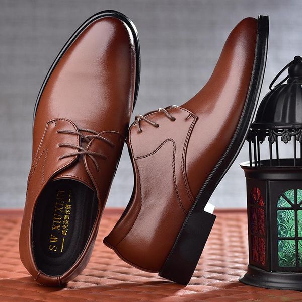 

dress shoes mazefeng men formal leather pointed toe fashion groom wedding oxford plus size 38-45, Black