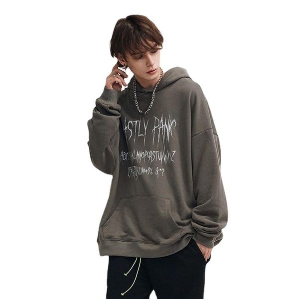 

men's hoodies & sweatshirts star actual shooting models 2021 fall and winter street retro personality letter print loose hooded terry s, Black