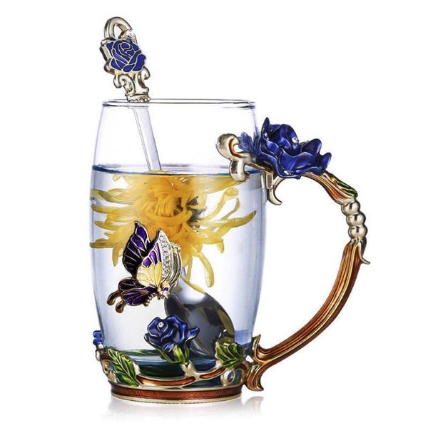 

wine glasses novelty enamel mug flower coffee cup tea glass cups for and cold drinks spoon set wedding gift valentine's day