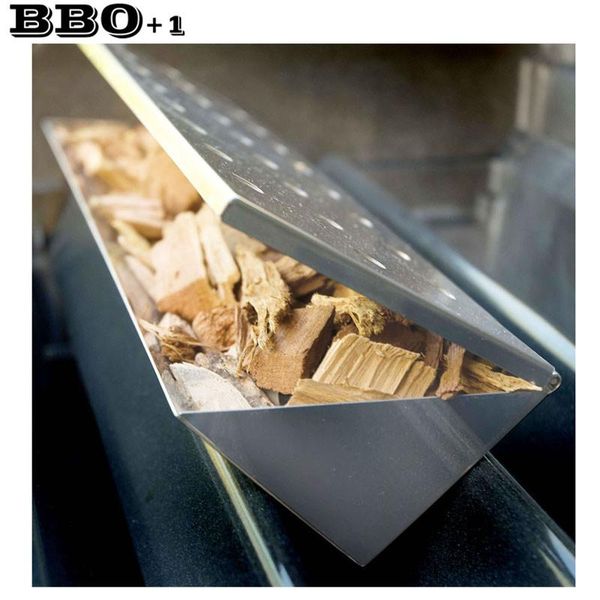 

tools & accessories bbq smoker box 13.75''35cm large v-shape gas grill long stainless steel cold flavor wood chips tool