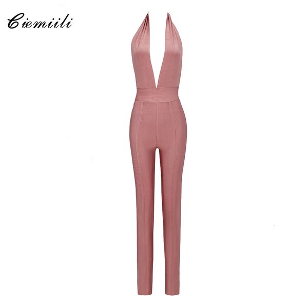 

jacket deep v neck celebrity bandage solid rompers 2021 ladies fashion full length ny summer backless jumpsuit, Black;brown