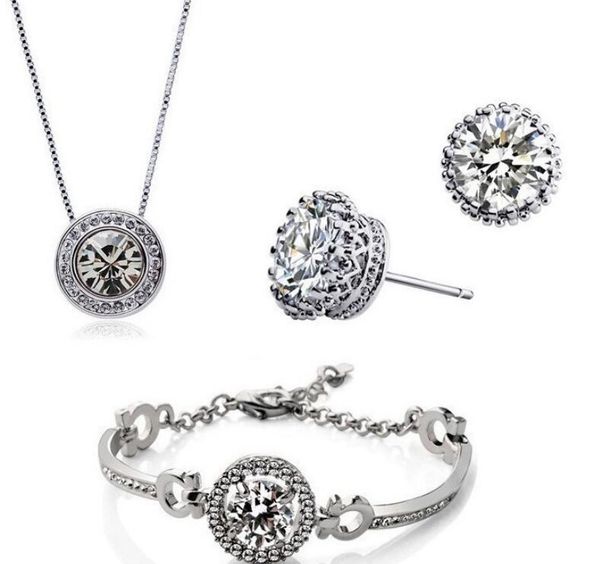 

new fashion plated austrian crystal necklace bracelet earrings jewelry set made with wedding jewelry ps1610, Black