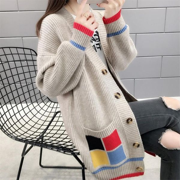 

spring autumn korean loose women sweaters coat solid knitting outwear female casual pockets open stitch cardigan ns4654, White;black
