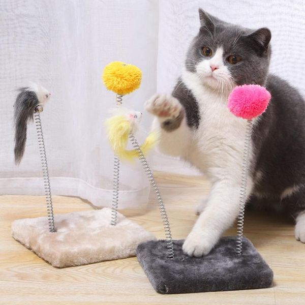 

cat toys spring toy interactive plush pom scratching kitten mouse teaser pet training scratch