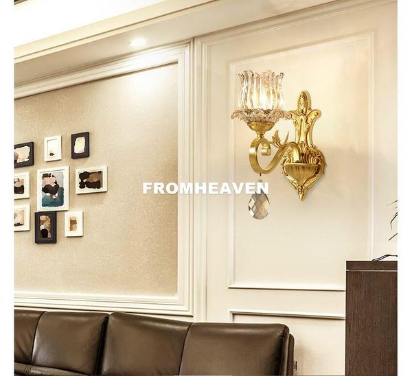 

wall lamp modern crystal european brass sconce for home with shade lustre decoration
