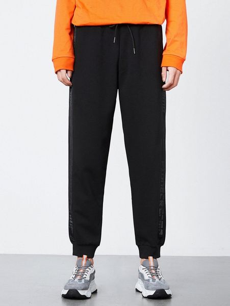 

men contrast letter side seam sweatpants h4xs#, Black