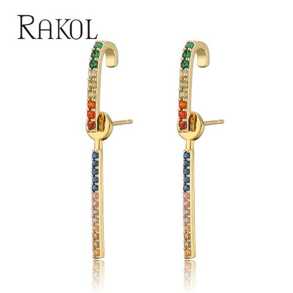 

hoop & huggie rakol fashion geometry zirconia metal personality pendants creative women's earrings wedding jewelry 2021 trends re2718, Golden;silver