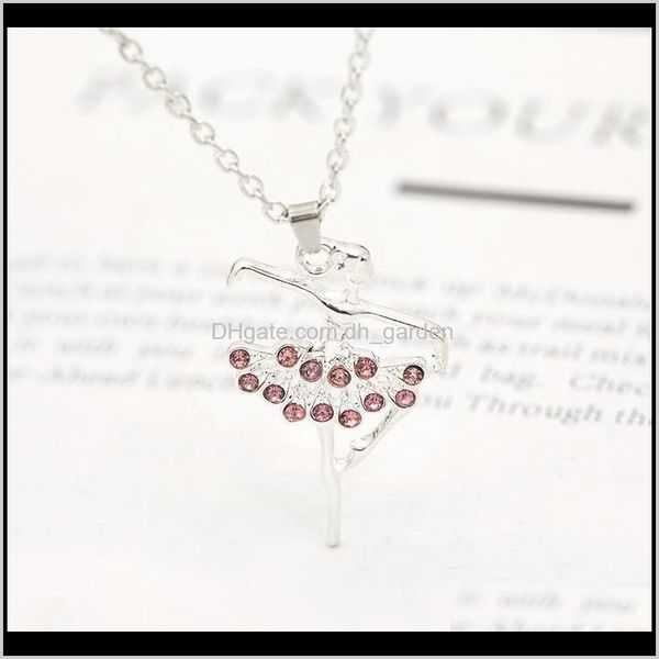 

& pendants drop delivery 2021 30pcs mother gift character girl dancing ballet sports pendant necklace simple fresh pink zircon clavicle chai, Silver