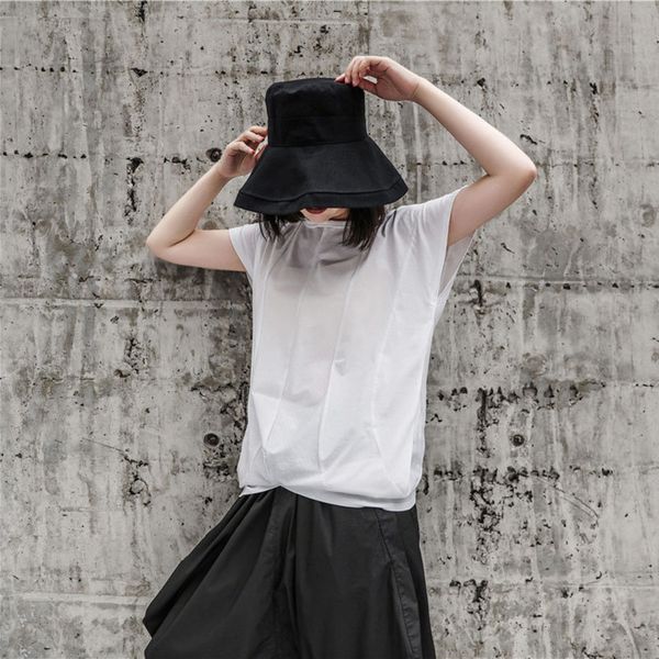 

4hk0[xitao] europe summer new arrival casual women solid color sun protection accessories female bucket hats kzh2326, Black;white