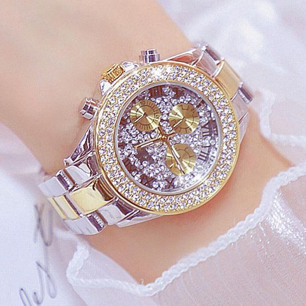 

wristwatches 2021 luxury waterproof relogio feminino geneva fashion stainless steel ladies full diamond watches womens clock, Slivery;brown