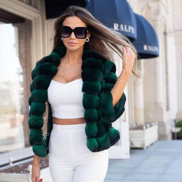 

women's fur & faux fursarcar customize chinchilla color natural coat women real rex jacket luxury slim high street style overcoat, Black
