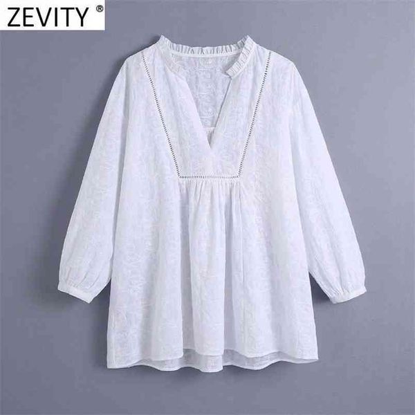 Frauen Mode Agaric Spitze V-ausschnitt Stickerei Weiße Kittel Bluse Weibliche Casual Kimono Shirts Roupas Chic Blusas Tops LS9161 210420