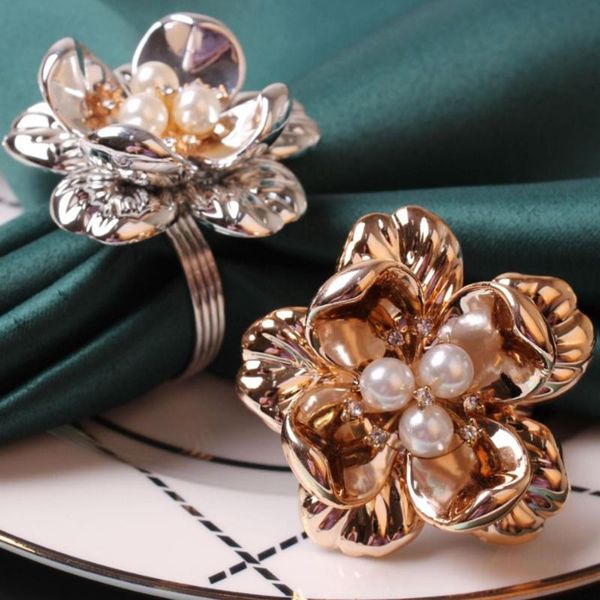 

napkin rings ring pearl flower button electroplating rose dinner