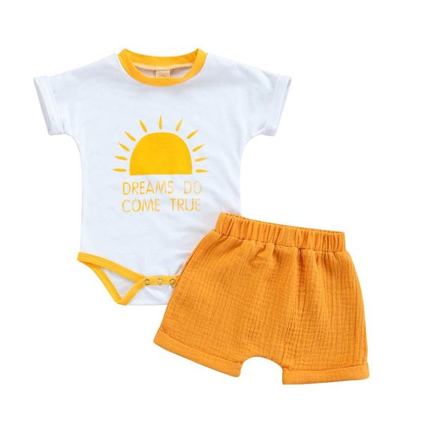 

clothing sets citgeesummer infant baby girls boys short sleeve romper + shorts sun letter print elastic waist casual style set, White