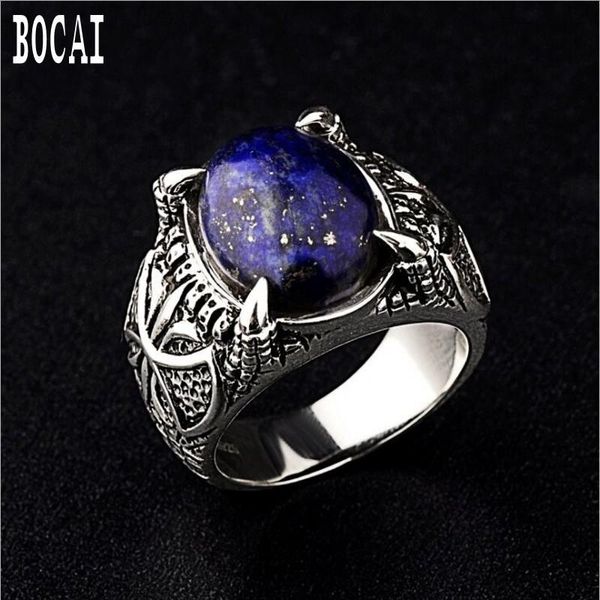 

cluster rings 2021 fashion natural lapis lazuli men's silver ring s925 simple personality domineering for men male, Golden;silver