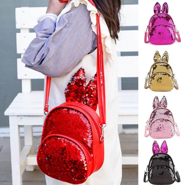 

outdoor bags children kids girl backpack sequins school bag ears zipper for travel o66