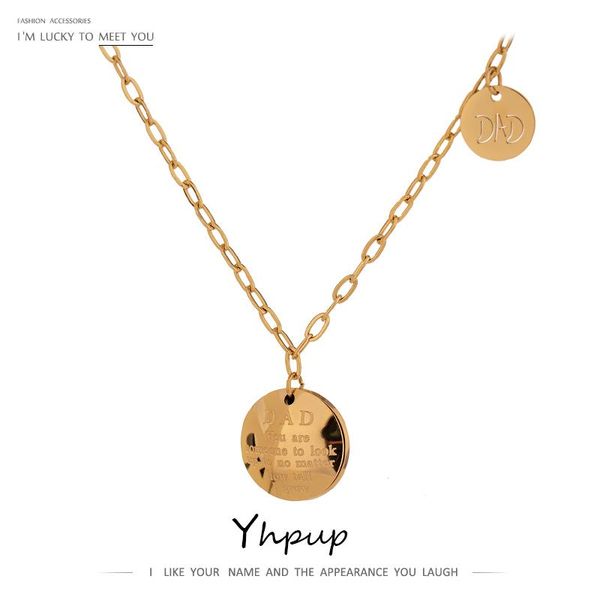 

yhpup 2021 stainless steel chain choker necklace trendy round metal pendant 18 k plated jewelry boucle d'oreille femme necklaces, Silver