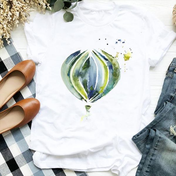 

and women lady cartoon watercolor men balloon womens cute 90s trend print clothes graphic female tee, White;black