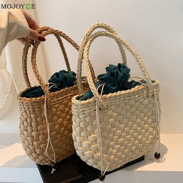

evening bags vintage women summer straw woven small tote handbag casual ladies beach vacation solid color handle purse shopping