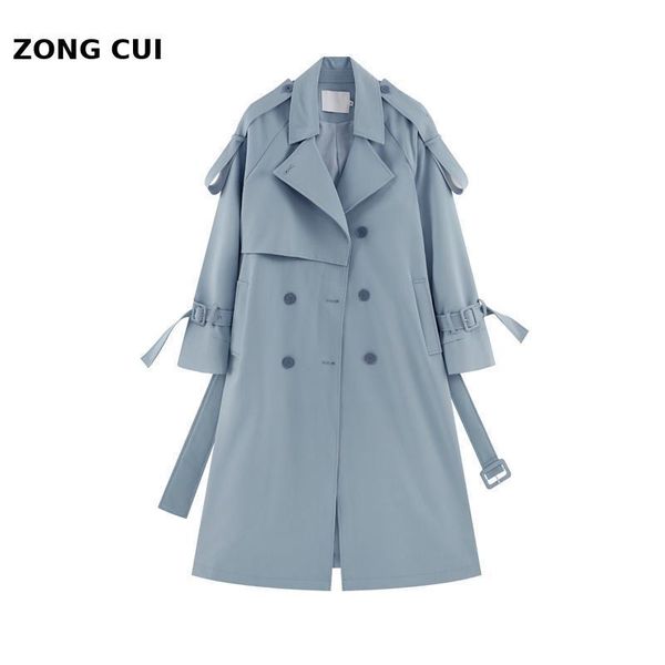 

women's trench coats spring autumn women blue coat turn down collar double relaxed elegant long korean high quality, Tan;black