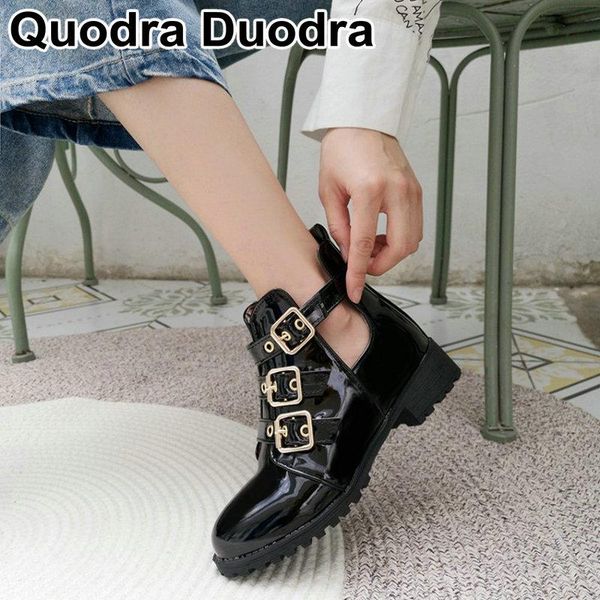 

boots punk ankle with metal buckle motorcycle vintage high heels shoes thick women plus size 46 black