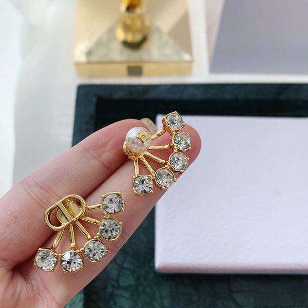 

design jewelry letter pearl inlaid diamond earrings new back hanging fashion s925 silver needle net red earrings, Golden
