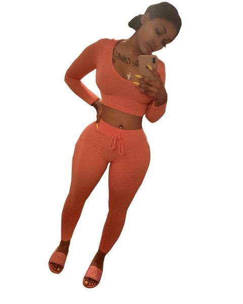

yoga outfits sportswear ribbed hooded suit solid long sleeve crop hoodies pencil pants tracksuit running traning outdoor sports two piece se, White;red
