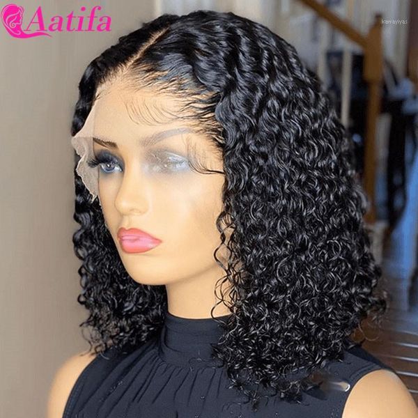 

brazilian water wave 13x4 lace front human hair wigs short bob wig with baby pre plucked hairline for black women full end1, Black;brown