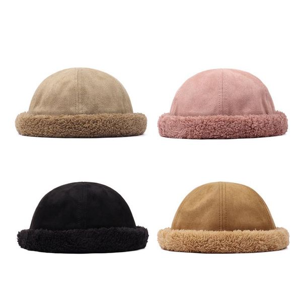 

beanies winter warm lamb wool sherpa docker beanie cap rolled cuff brimless fleeced hat for women men