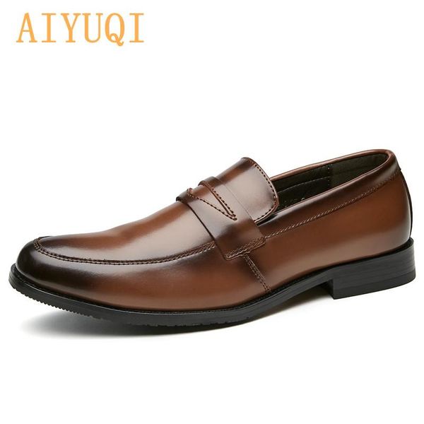 

men's formal shoes 2021 real leather one-legged foot loafers business suits classic breathable dress, Black