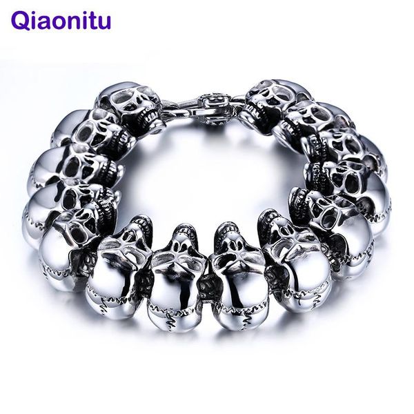 

link, chain punk rock men skull bracelet jewelry stainless steel biker bracelets & bangles for bike 19cm 20cm 22cm, Black