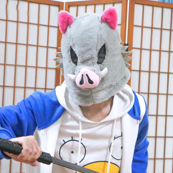 

other event & party supplies anime hashibira inosuke mask demon slayer kimetsu no yaiba cosplay prop cute gray pig plush headgear for hallow