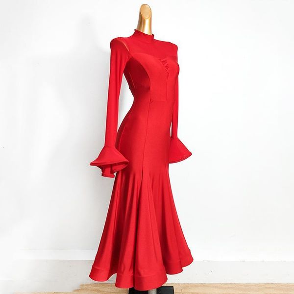 

stage wear big swing waltz modern dance clothing women's ballroom practice dress costume cttx, Black;red