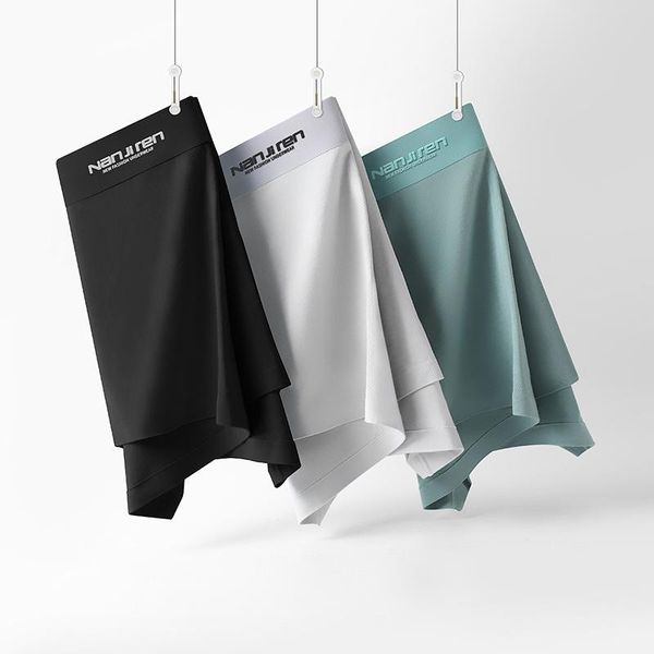 

underpants graphene antibacterial men's underwear summer ultra-thin ice silk seamless boxer briefs sports underwear3pc, Black;white