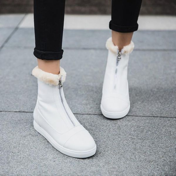 

boots pxelena 2021 winter warm ankle women shoes retro front zipper platform motorcycle female footwear comfort, Black