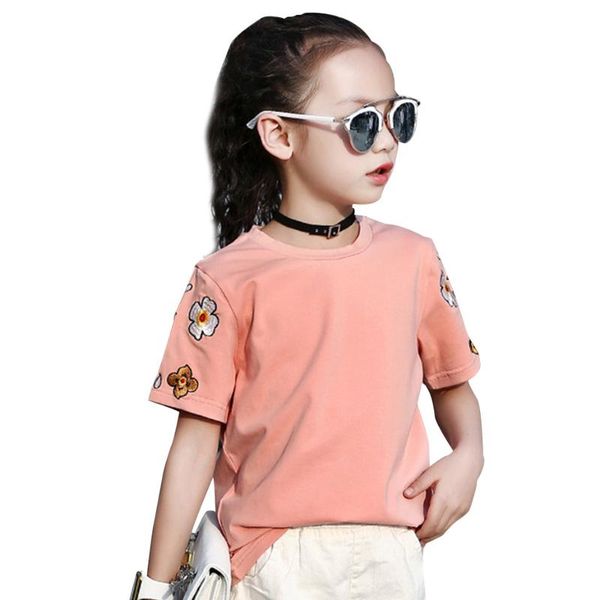 

t-shirts t-shirt for girls cartoon embroidery t - shirt girl summer short kids tee clothes 6 8 10 12 13 14 year, Blue
