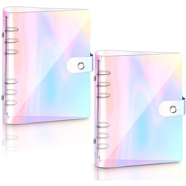 

pieces rainbow clear soft pvc notebook cover protector for ring-bound planner page, inner paper not included (a5 size) notepads, Purple;pink