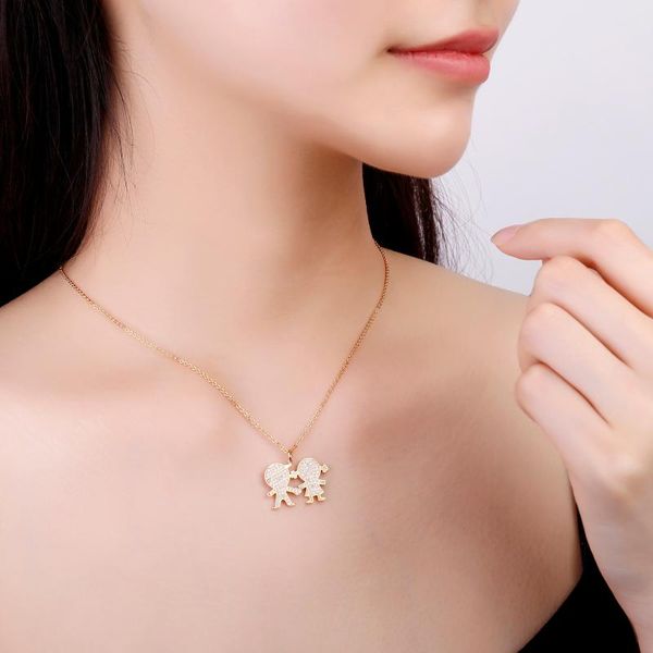 

pendant necklaces boy and girl hand in necklace for couples stainless steel crystal adjustable party gift jewelry 2021, Silver