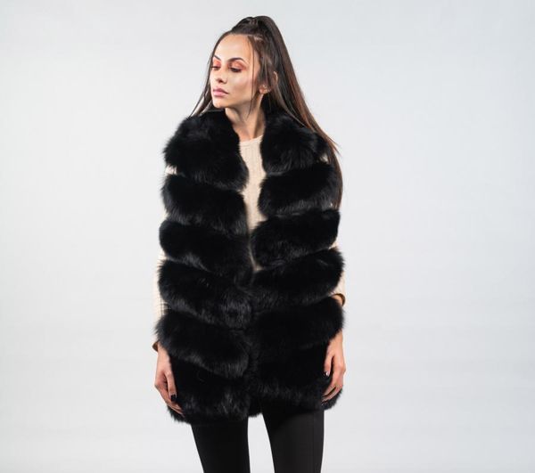 

women's fur & faux warm pure color black real vest natural hooded thickness manteau femme hiver sleeveless jacket