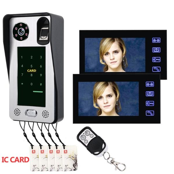 

smartyiba 2 monitors 7inch wired video intercom fingerprit apartment doorphone waterprooof doorbell with ic card night vision door phones