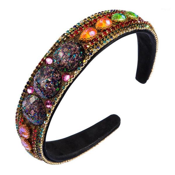 

baroque blinged colorful water drop rhinestone crystal hair accessories girls floral amber wedding tiara wide acrylic hairband1