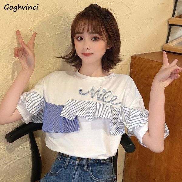

women's t-shirt short sleeve t-shirts women ruffles patchwork fake two-pieces tees womens designer fashion female chic ins ulzzang har, White