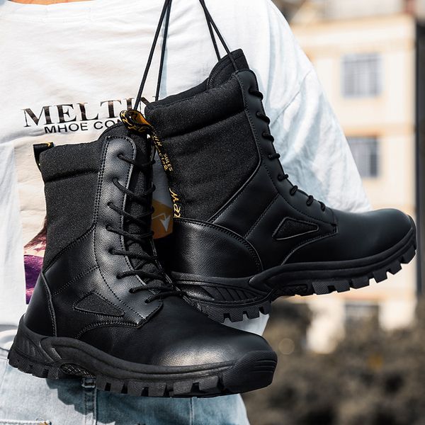 

tactical military combat boots men desert us army hunting trekking camping mountaineering ankle boots winter work shoes zapatos, Black