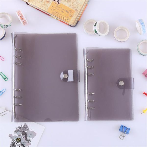

pvc transparent black loose leaf notebook cover 6-hole binder diary file folder plan clip school office supplies notepads, Purple;pink
