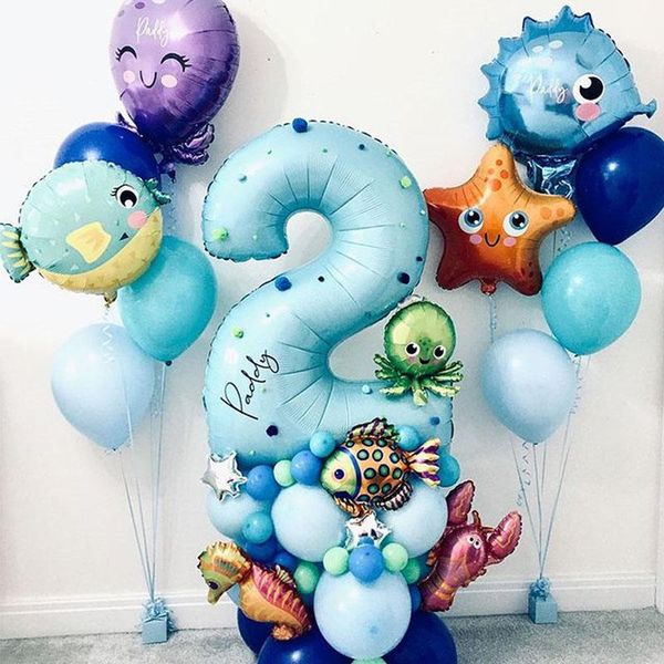 

party decoration 43pcs sea world animal balloon set number 0to9 for kid happy birthday decor baby shower supplies under the