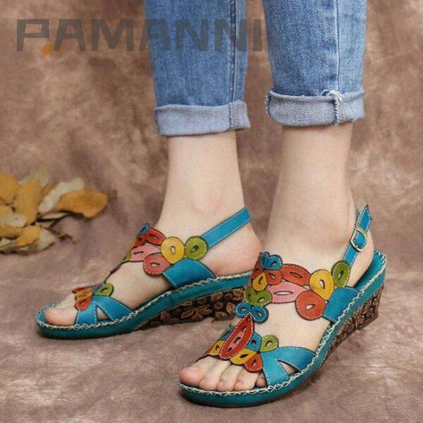 

sandals panmanni women wedges heels gladiator summer shoes plus size 36-43 female sandalias mujer, Black