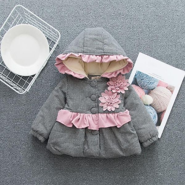 

coat girl's plaid cotton-padded jacket, Blue;gray